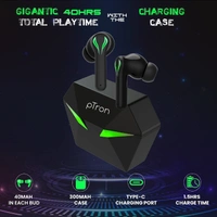 pTron Bassbuds Jade Gaming True Wireless Headphone with 40Hrs Total Playtime with Case, Low Latency, Deep Bass, BT5.0, Touch Control, Dual Mic, Passive Noise Cancellation & IPX4 Waterproof (Black) - Black