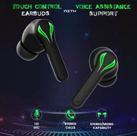 pTron Bassbuds Jade Gaming True Wireless Headphone with 40Hrs Total Playtime with Case, Low Latency, Deep Bass, BT5.0, Touch Control, Dual Mic, Passive Noise Cancellation & IPX4 Waterproof (Black) - Black