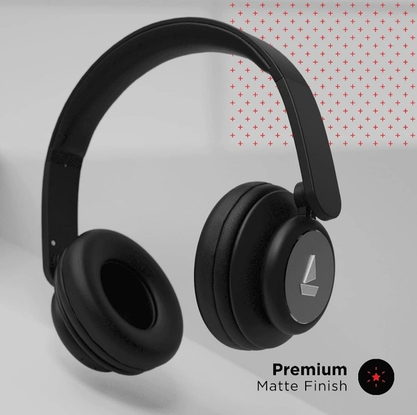 boAt Rockerz 450 Wireless Bluetooth Headphone with Up to 15H Playback, Adaptive Lightweight Design, Immersive Audio, Easy Access Controls and Dual Mode Compatibility(Luscious Black) - Black