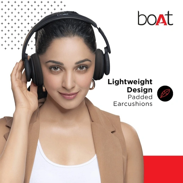 boAt Rockerz 450 Wireless Bluetooth Headphone with Up to 15H Playback, Adaptive Lightweight Design, Immersive Audio, Easy Access Controls and Dual Mode Compatibility(Luscious Black) - Black
