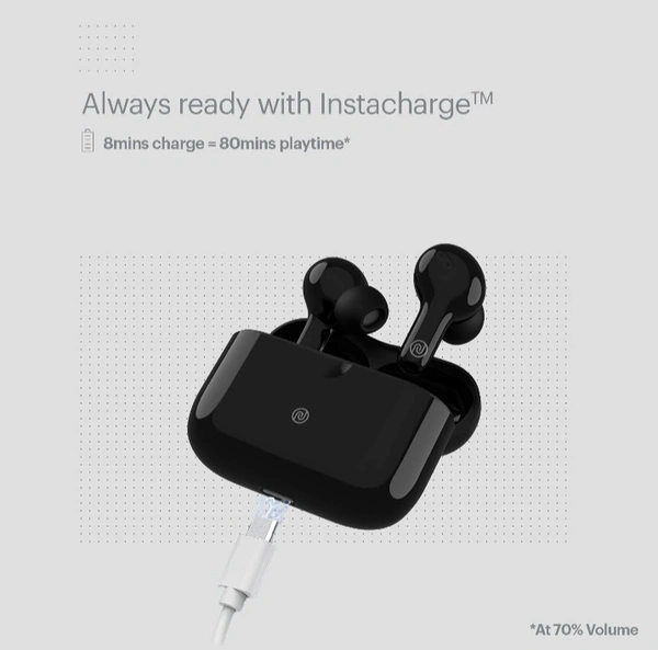 Noise Air Buds+ Truly Wireless Earbuds with Instacharge & Hypersync Technology, Silicone tip, Superb Calling & 20 Hour Playtime - Jet Black - Furistic Black
