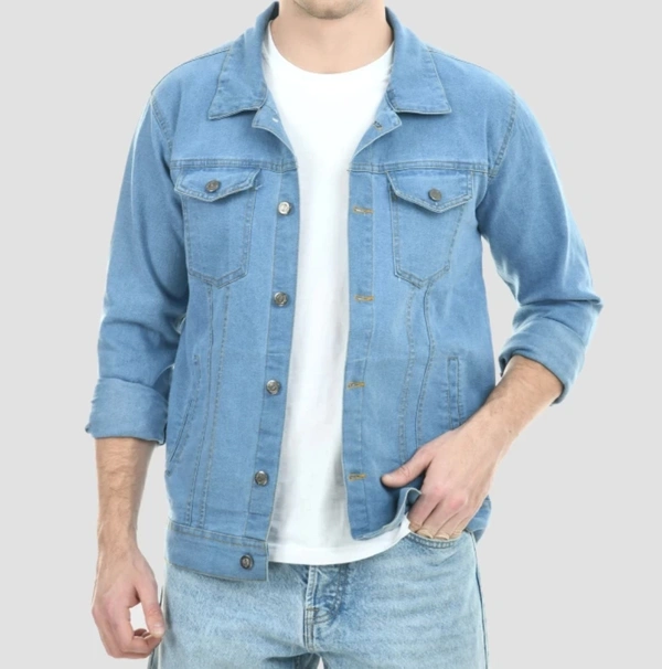 Full Sleeves Solid Men Denim Jacket - Light Blue, l