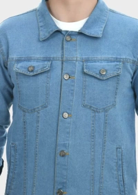 Full Sleeves Solid Men Denim Jacket - Light Blue, XL