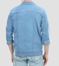 Full Sleeves Solid Men Denim Jacket - Light Blue, XXL