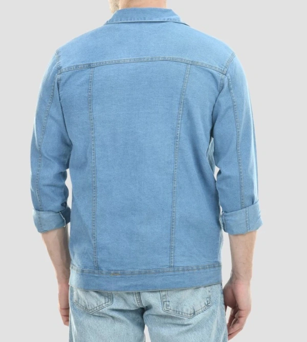 Full Sleeves Solid Men Denim Jacket - Light Blue, XXL