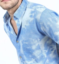 Slim Fit Half Sleeves Printed Casual Shirt - BLUE AND WHITE, L