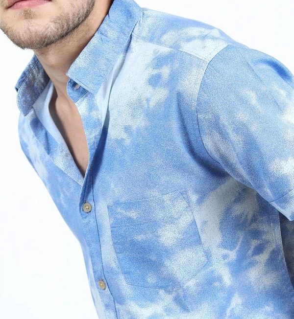 Slim Fit Half Sleeves Printed Casual Shirt - BLUE AND WHITE, L
