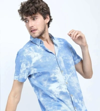 Slim Fit Half Sleeves Printed Casual Shirt - BLUE AND WHITE, L