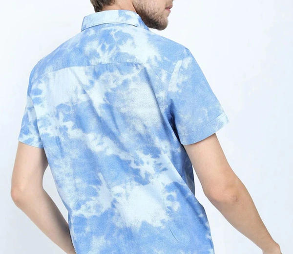 Slim Fit Half Sleeves Printed Casual Shirt - BLUE AND WHITE, XL