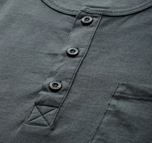 Solid Henley Pure Cotton Tshirt Full Sleeves - Dove Gray, XL