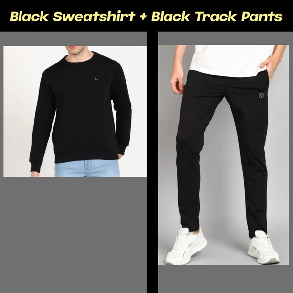 Black Sweatshirt + Black Track Pants - Black, M