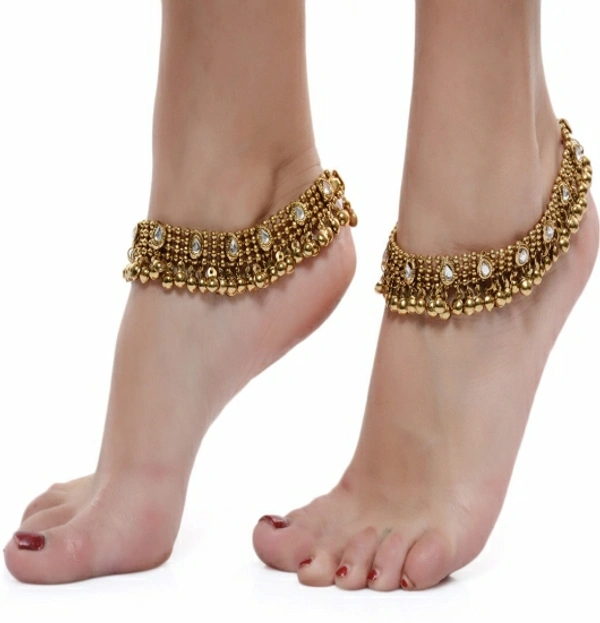 Shining Diva Antique Look Kundan Pair Alloy Anklet