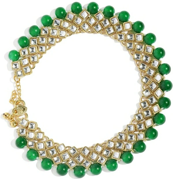 ZAVERI PEARLS Traditional Beads & Kundan Storne Anklet