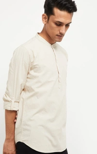 Beckon Solid Short Kurta - Beige - S