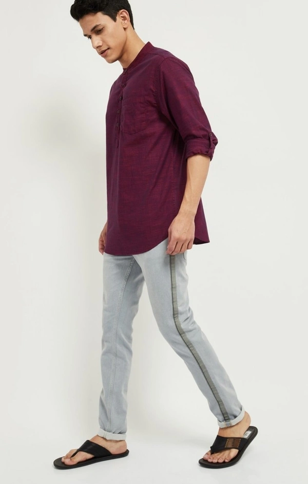 Beckon Textured Short Kurta - Red - S