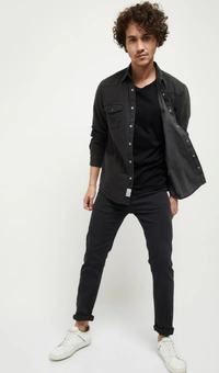 Textured Denim Shirt  - M