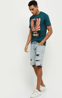 Printed T-shirt- Blue - S