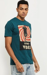 Printed T-shirt- Blue - S