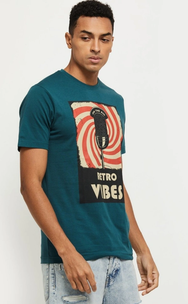 Printed T-shirt- Blue - S