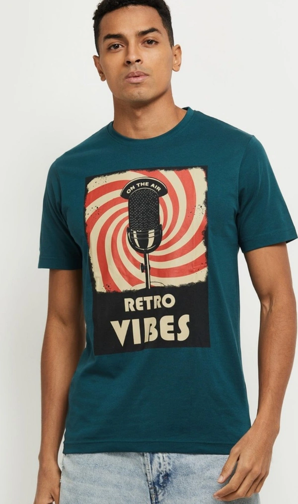 Printed T-shirt- Blue - S