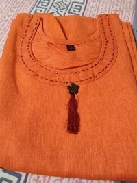 Cotton Stone Work Kurti - 44, grey/ orange/Mustard