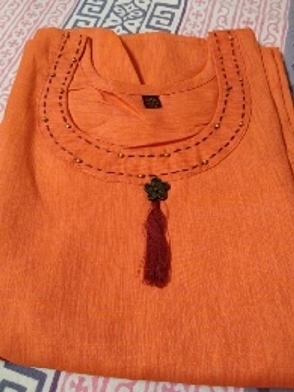 Cotton Stone Work Kurti - 44, grey/ orange/Mustard