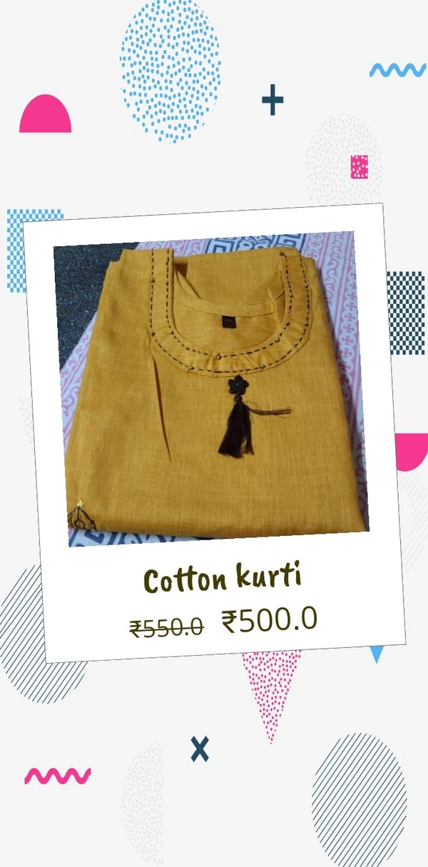 Cotton Stone Work Kurti - 44, grey/ orange/Mustard