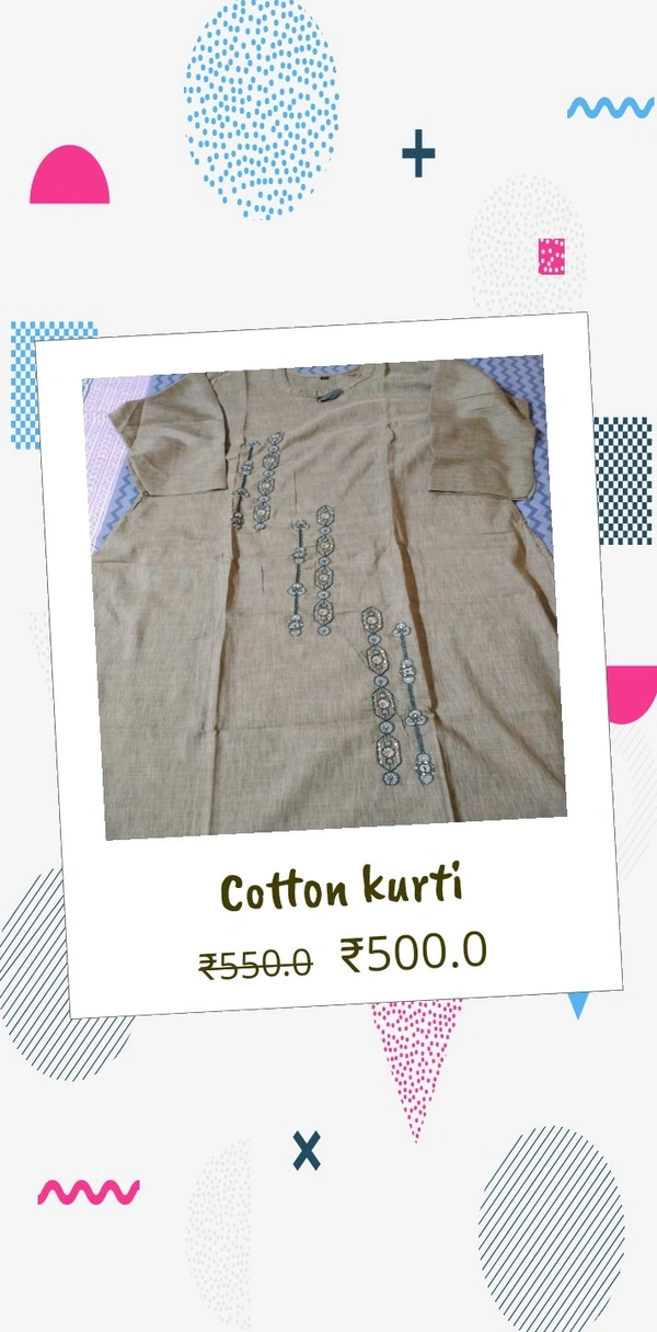 Cotton Stone Work Kurti - 44, grey/ orange/Mustard