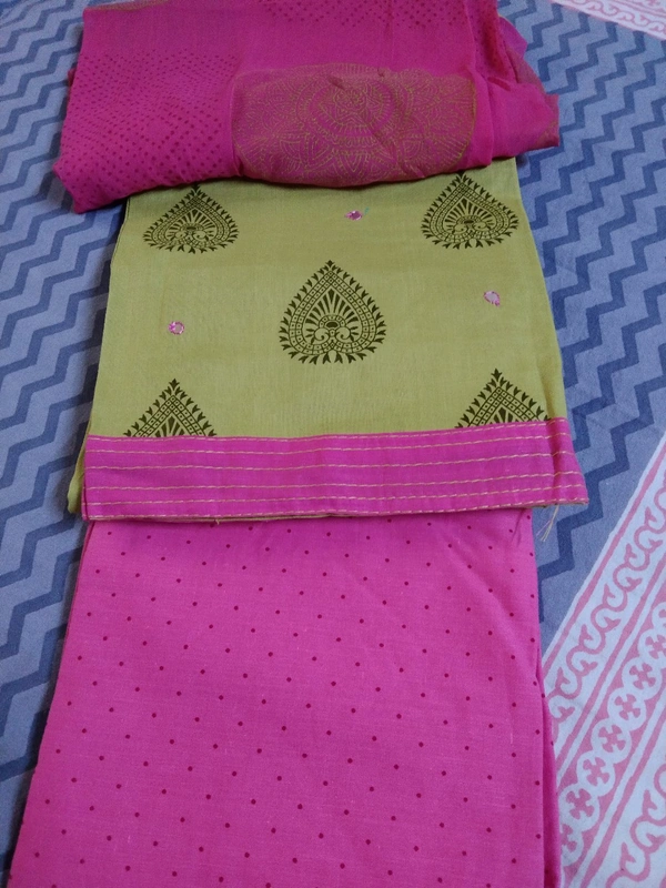 Cotton Fabric Unstitched - Pink &  Green Combination, Free