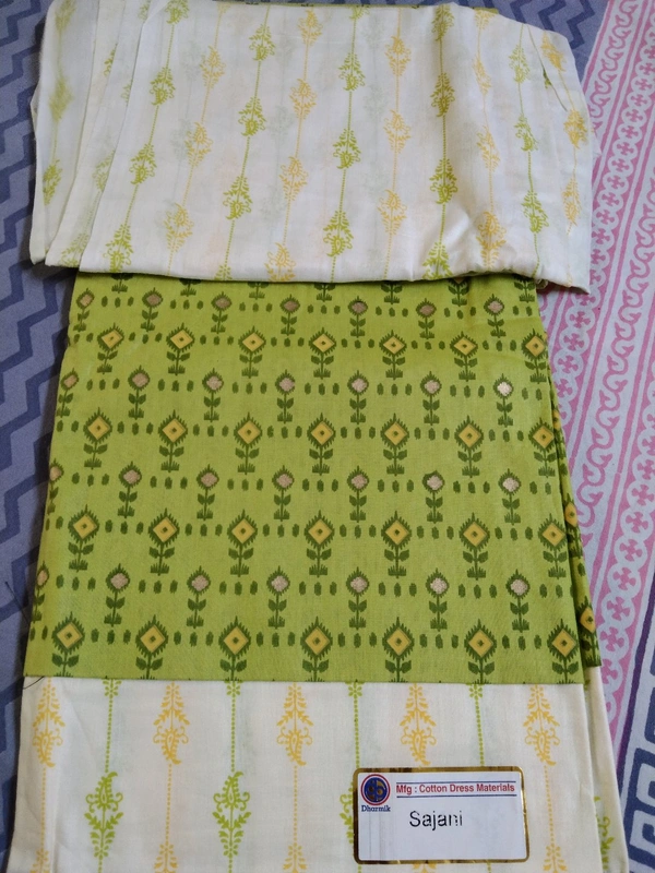 Unstitched Cotton Suit - Mehendi color, free