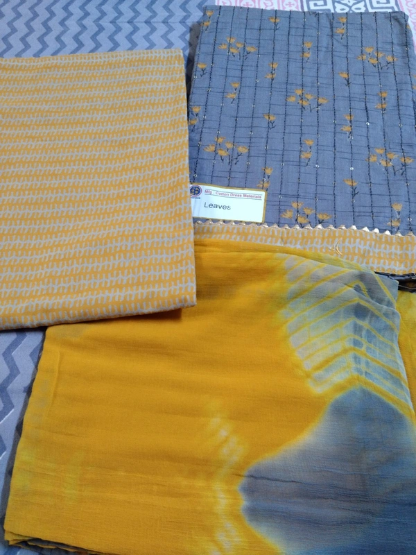 Cotton Unstitched Suit - Grey & Yellow
