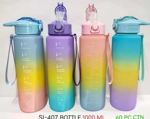 SYCLONIC UNBREAKABLE SILICONE WATER BOTTLE 1 LITRES WITH MOTIVATIONAL TIME MARKER, DURABLE BPA-FREE NON-TOXIC WATER BOTTLE WITH BOTTTLE CLEANING BRUSH - 1000 ML, Pack of 1 (MULTICOLOR) - 1LT