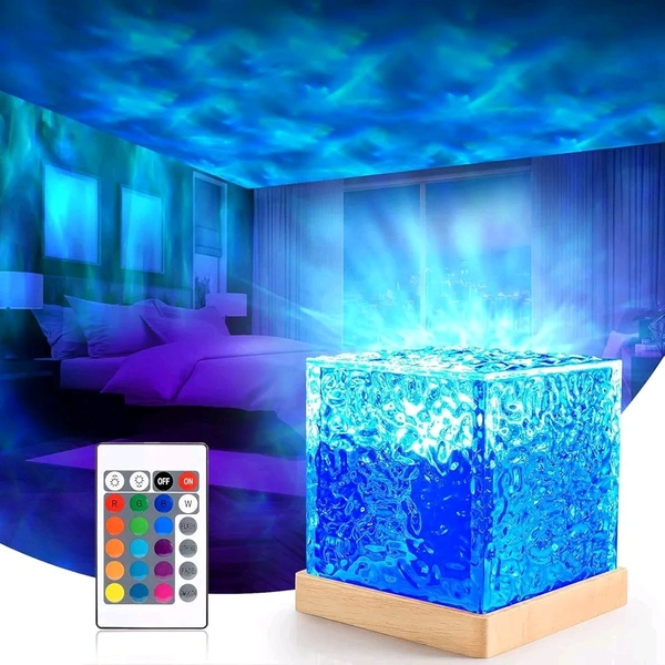 Wave Water Night Light Projector 3D Water Wave Effect, Romantic LED Light Projector Projection Lamps Crystal Table Lamp for Bedroom Decor