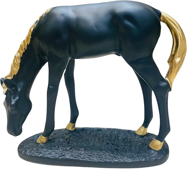 AUGEN Polyresin Black Horse Idol Statue Showpiece for Home Decor Decoration and Gifting (1 Piece, 8104B)