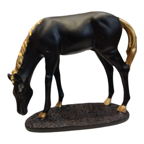 AUGEN Polyresin Black Horse Idol Statue Showpiece for Home Decor Decoration and Gifting (1 Piece, 8104B)