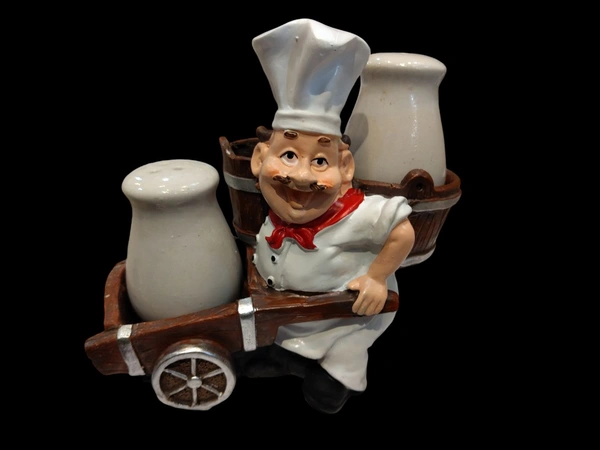 EZ Life Fat Foodie Chef Salt & Pepper Shakers on Cycle - Classy Premium Looking for Dinner Table - Dining Décor - Resin - White, Red & Brown - Kitchen Decor, Restaurant, Housewarming Gift - 1 Set