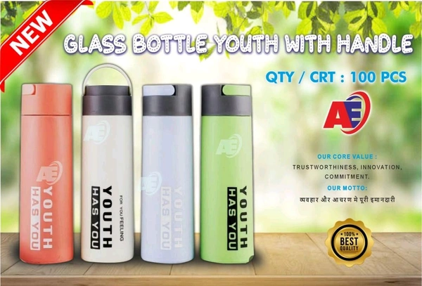 GLASS BOTTLE YOUTU WITH HANDLE 