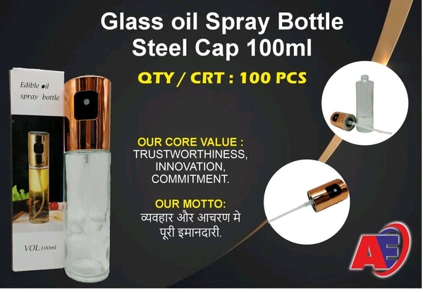 GLASS OIL SPRAY BOTTLE  STEEL CAP 100,Ml