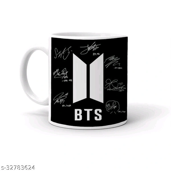 BTS Sign Printed Ceramic Coffee Mug Black Background