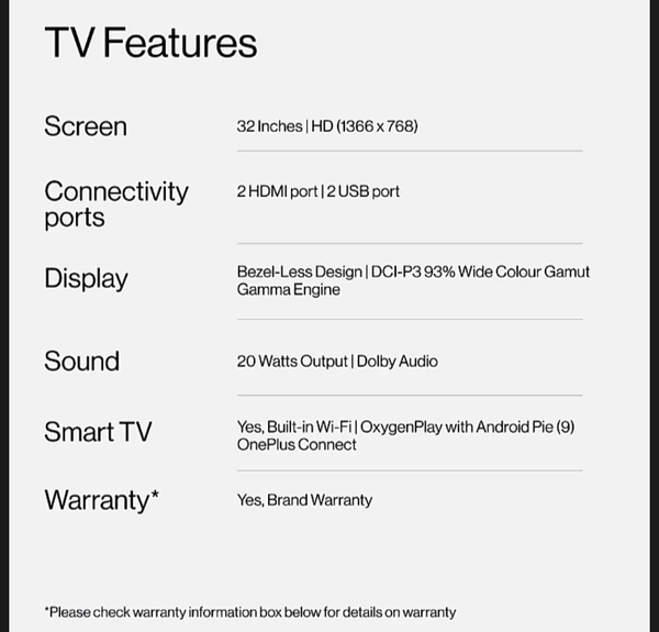 One Plus TV Y Series - 32 inch, black