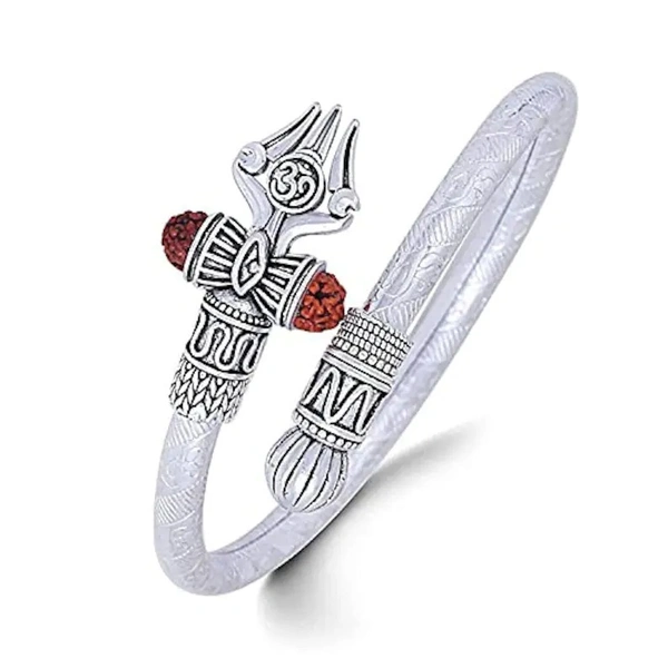 Oxidised Silver-Plated Shiv & Trishul Rudraksha Kada - Free Size