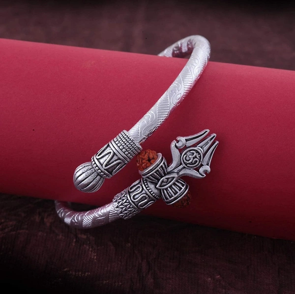Oxidised Silver-Plated Shiv & Trishul Rudraksha Kada - Free Size