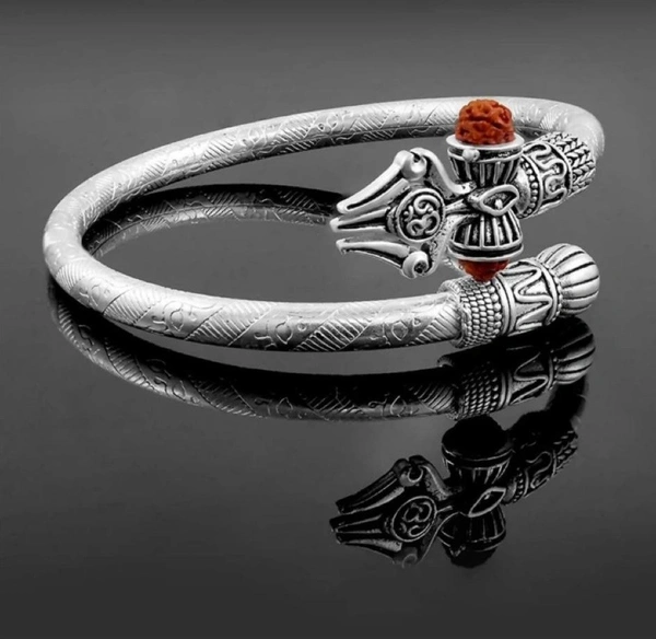 Oxidised Silver-Plated Shiv & Trishul Rudraksha Kada - Free Size