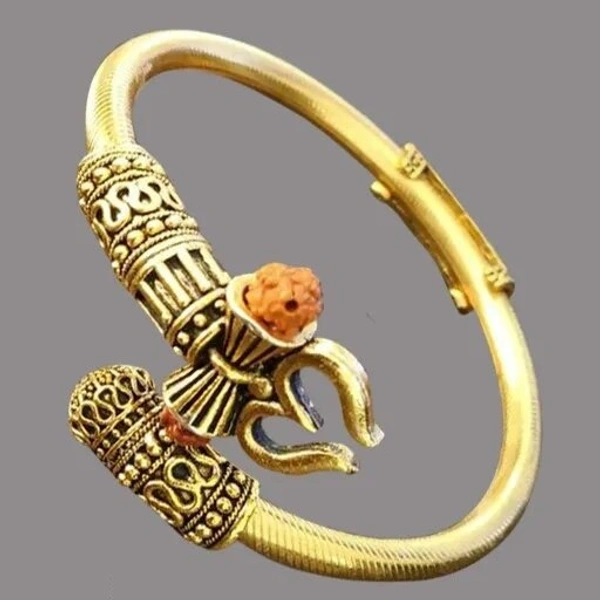 Oxidised Gold-Plated Shiv & Trishul Rudraksha Kada - Free Size