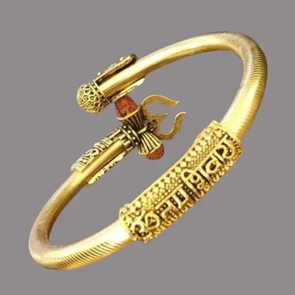 Oxidised Gold-Plated Shiv & Trishul Rudraksha Kada - Free Size