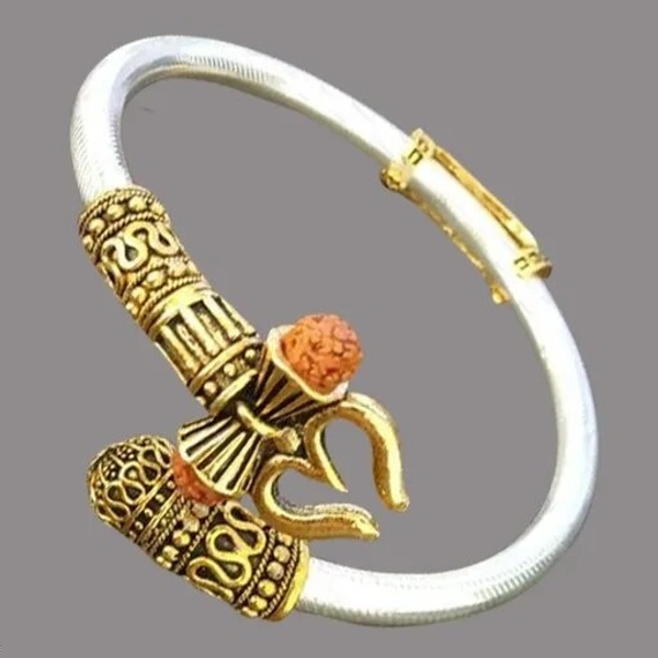 Oxidised Silver & Gold-Plated Shiv & Trishul Rudraksha Kada - Free Size