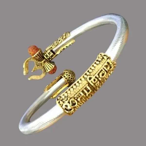 Oxidised Silver & Gold-Plated Shiv & Trishul Rudraksha Kada - Free Size