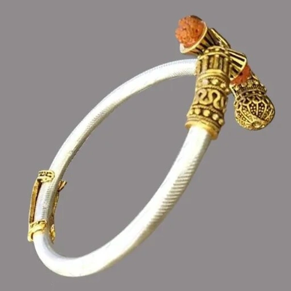 Oxidised Silver & Gold-Plated Shiv & Trishul Rudraksha Kada - Free Size