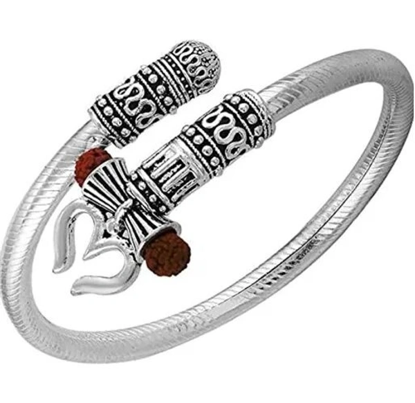 Oxidised Silver-Plated Shiv & Trishul Rudraksha Kada - Free Size