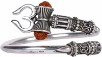 Oxidised Silver-Plated Shiv & Trishul Rudraksha Kada - Free Size